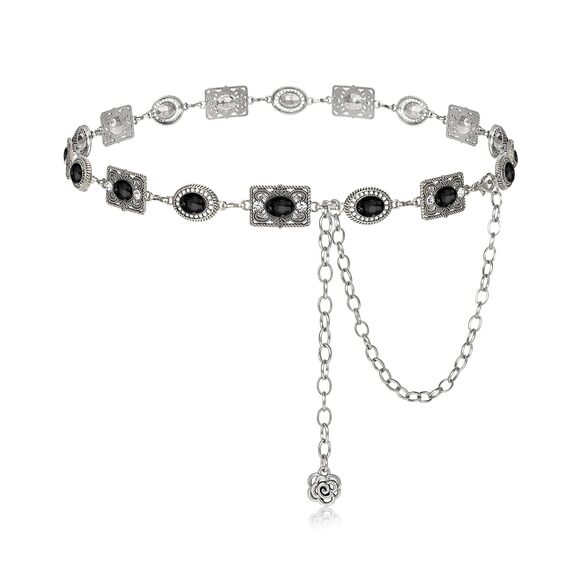 Accessories - 3554 Women Western Concho Chain Belt Vintage Rhinestone Gems Boho Metal Waist